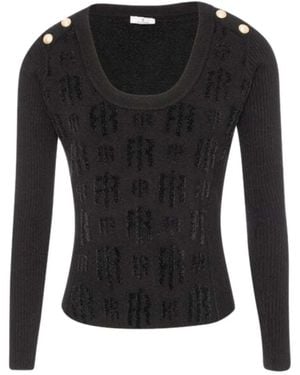 Fracomina Logo-Jacquard Button-Detail Jumper - Black