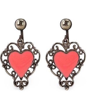 Madison 1970S Heart-Motif Filigree Earrings - Red