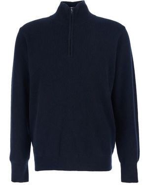 Roberto Collina High Neck Ribbed Knit Cardigan - Blue