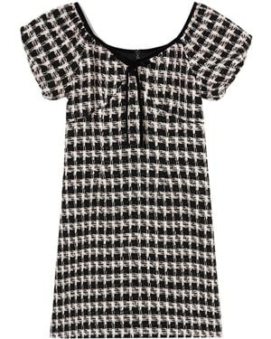 B+ AB Puff-Sleeve Tweed Dress - Black