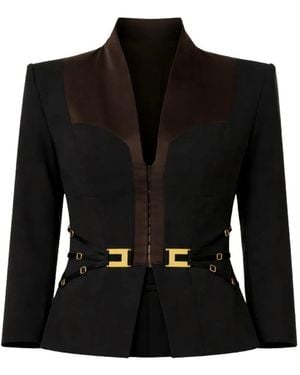 Elisabetta Franchi V-Neck Buckle Blazer - Black