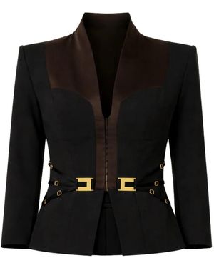 Elisabetta Franchi V-Neck Buckle Blazer - Black