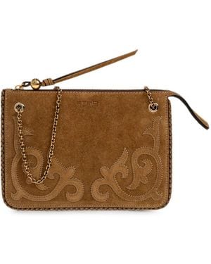 Etro Suede Bag With Logo - Brown