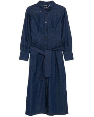 A.P.C. Vanessa Button-Fastening Belted Dress - Blue