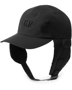 C.P. Company Logo-Embroidered Ear-Flap Baseball Cap - Black