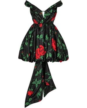 Blumarine Rose-Print Taffeta Mini Dress - White