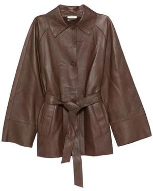P.A.R.O.S.H. Tie-Waist Leather Jacket - Brown