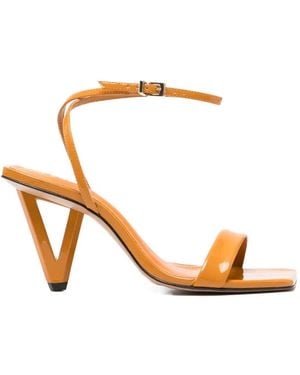 SCHUTZ SHOES Ankle-Strap Patent-Leather Sandals - White