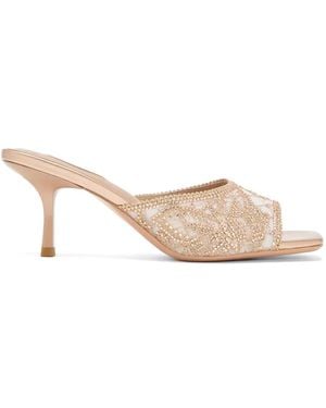 Nicoli Lace Embellished Mules - Natural