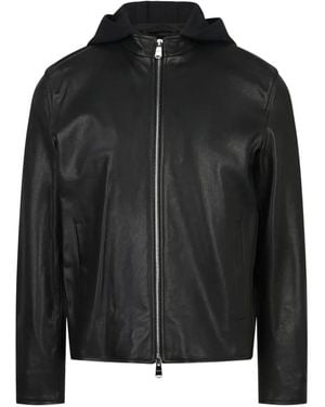 Dondup Hooded Leather Jacket - Black