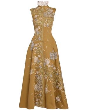 Erdem Floral-Embroidered Maxi Dress - Metallic