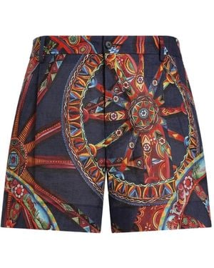 Dolce & Gabbana Carretto-Print Linen Bermudas - Red