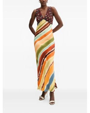 Never Fully Dressed V-Neck Embellished Maxi Dress - Metallic