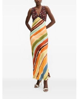 Never Fully Dressed V-Neck Embellished Maxi Dress - Metallic