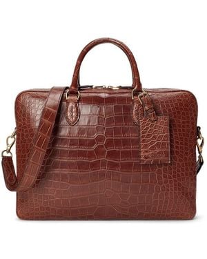 Ralph Lauren Crocodile-Embossed Briefcase - Brown