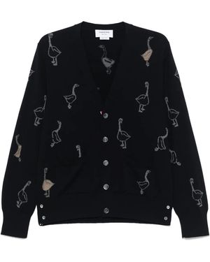 Thom Browne Intarsia-Knit Virgin Wool Cardigan - Black