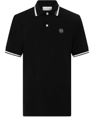 Philipp Plein Logo-Plaque Tipped Polo Shirt - Black