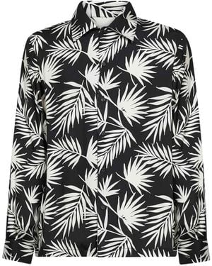 Laneus Leaf-Print Shirt - Black