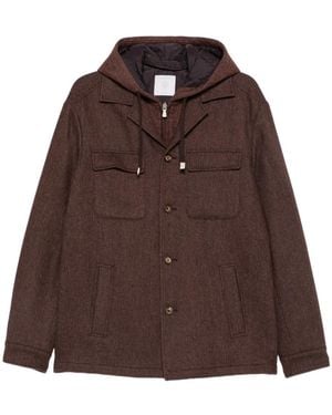 Eleventy Herringbone Hooded Jacket - Brown