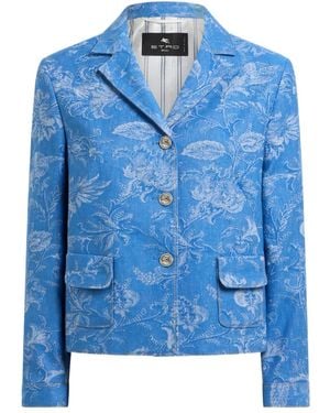 Etro Jacquard Floral-Motif Jacket - Blue