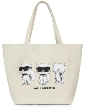 KARL LAGERFELD Ikon Karl And Choupette Reversible Shopper Bag - White