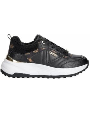 Guess Baskets Facter À Bords En Peau Lainée - Black