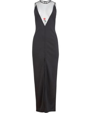 Fleur du Mal Rose-Embroidered Maxi Dress - Blue