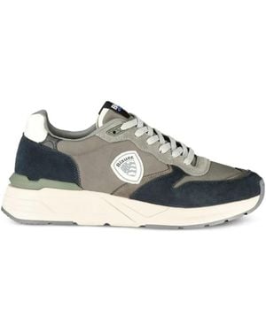 Blauer Colour-Block Leather Trainers - Grey