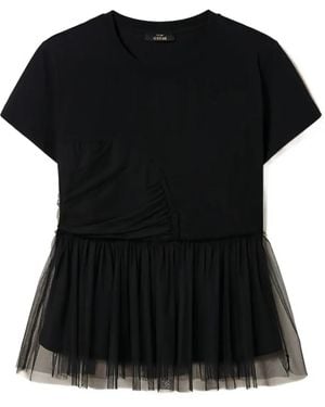 Twinset Camiseta con dobladillo de tul - Negro