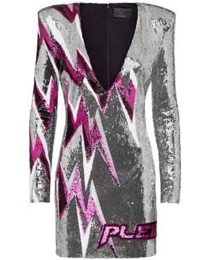 Philipp Plein Robe Courte Ornée De Sequins À Col V - White
