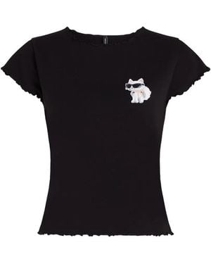 KARL LAGERFELD T-Shirt Ikon Choupette À Détail De Nœud - Black