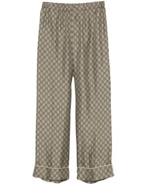 Gucci Gg Supreme Print Silk Trouser - Natural