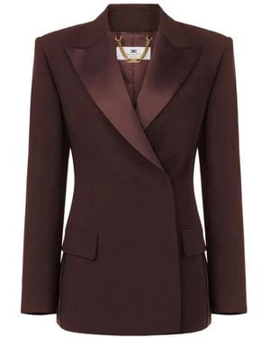 Elisabetta Franchi Satin Lapels Double-Breasted Jacket - Purple