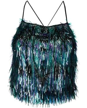 Alberta Ferretti Sequin-Fringed Wrap-Tie Top - Green