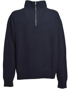Paura Zip-Neck Ribbed-Knit Sweater - Blue