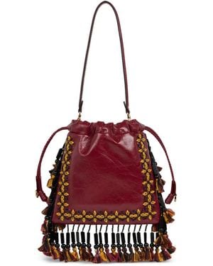 Etro Small Leather Kalispera Bag With Fringing - Red