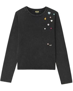 Mini Cream Button-Embellished T-Shirt - Black