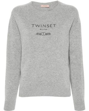 Twinset Logo-Embroidered Knitted Jumper - Grey