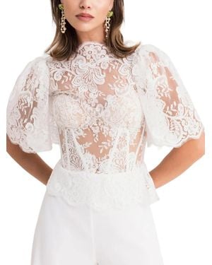 Gemy Maalouf Lace-Embroidered Peplum-Hem T-Shirt - White