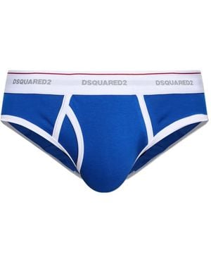 DSquared² Logo-Waistband Contrast-Trim Briefs - Blue