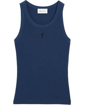 Ami Paris Embroidered Ribbed Tank Top - Blue
