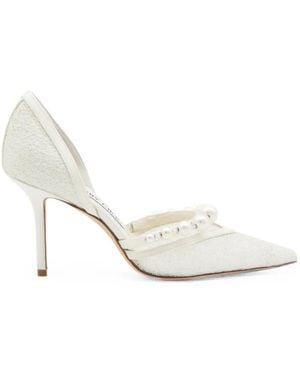 Jimmy Choo Aurelie 85 Pearl-Embellished Heeled Court Shoes - White