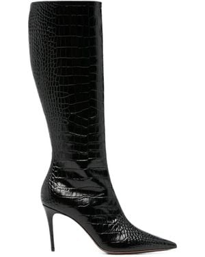 Paris Texas Vera Crocodile-Effect Leather Boots - Black