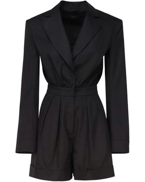 ANDAMANE Lapel-Collar Pleated Playsuit - Black