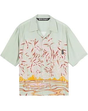 Palm Angels Lagoon-Print Short-Sleeved Shirt - Grey