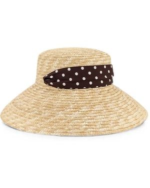LAVI COUTURE Madeleine Polka-Dot-Bow Raffia Hat - Natural