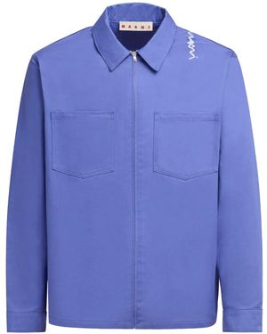 Marni Logo-Embroidered Cotton Shirt Jacket - Blue