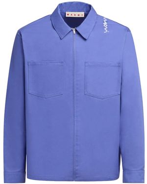 Marni Logo-Embroidered Cotton Shirt Jacket - Blue