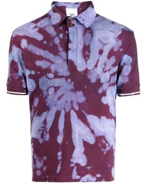 Stain Shade Tie-Die Print Cotton Polo Shirt - Purple