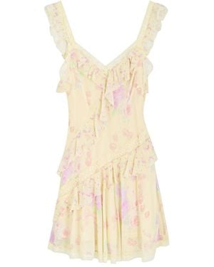 LoveShackFancy Ruffled Floral Mini Dress - Natural